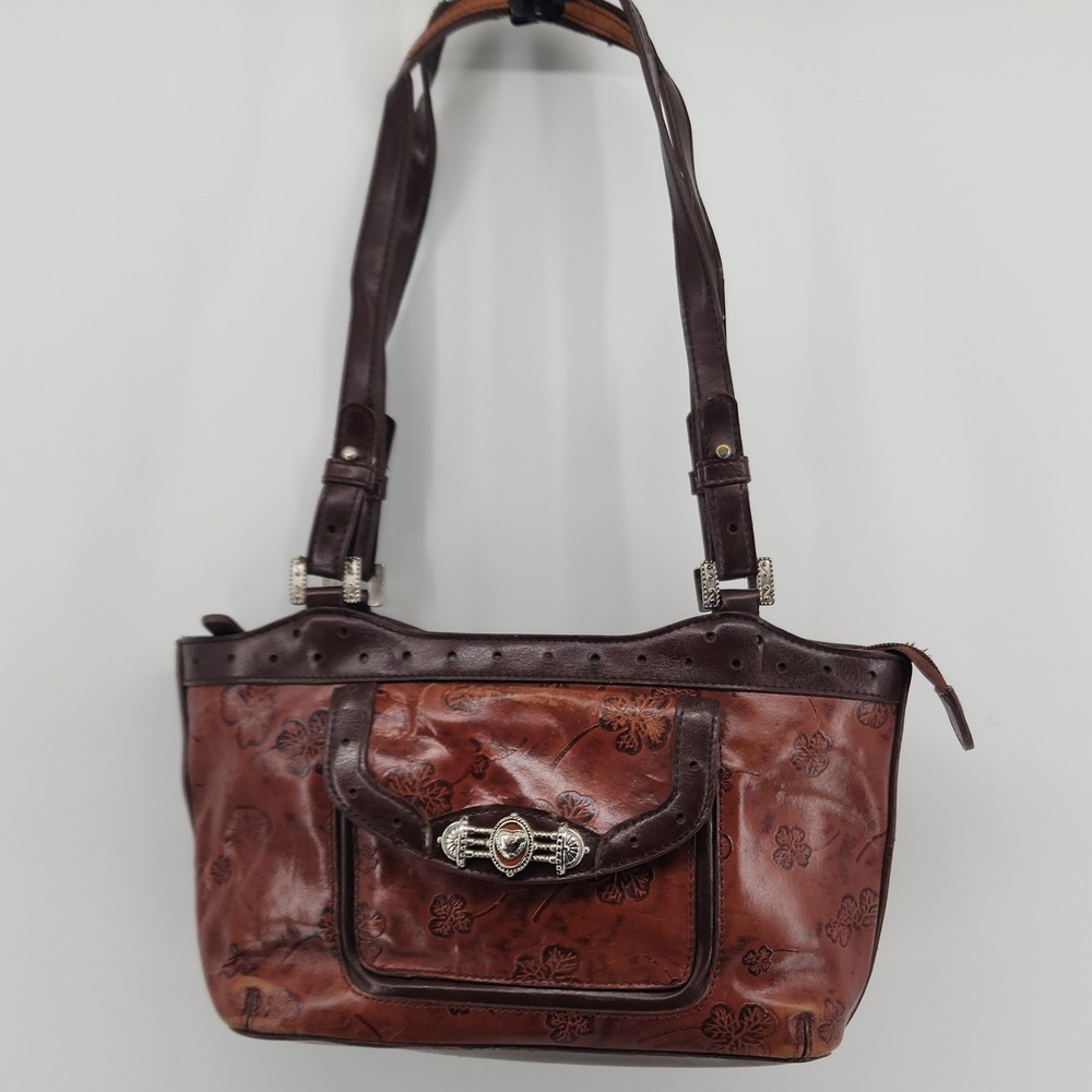 M.C.‎ Marc Chantal Brown Floral Shoulder Bag Heart Concho Buckle Y2K Purse 13x7